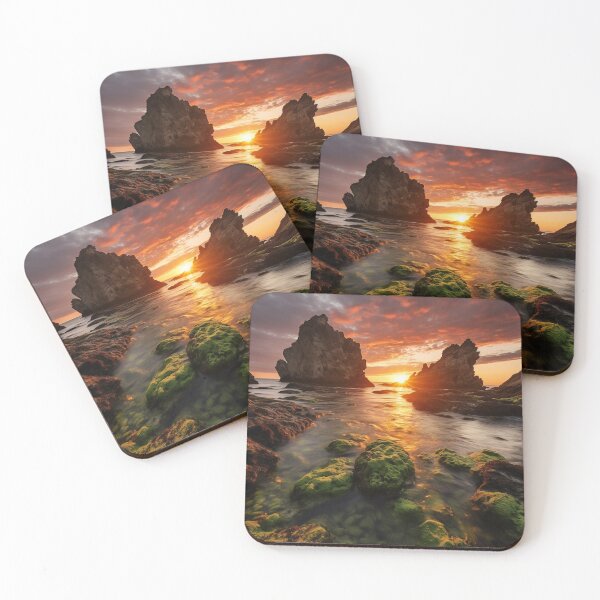 Item preview, Rocky beach at sunset in long exposure - Landscape photography designed and sold by TheArtistOf2022.