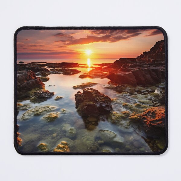 Item preview, Rocky beach at sunset in long exposure - Landscape photography designed and sold by TheArtistOf2022.
