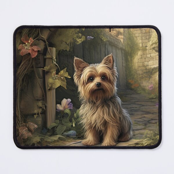 Item preview, small Yorkie Yorkshire Terrier dog in old garden designed and sold by WallyPink.