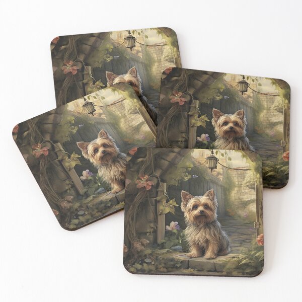 Item preview, small Yorkie Yorkshire Terrier dog in old garden designed and sold by WallyPink.