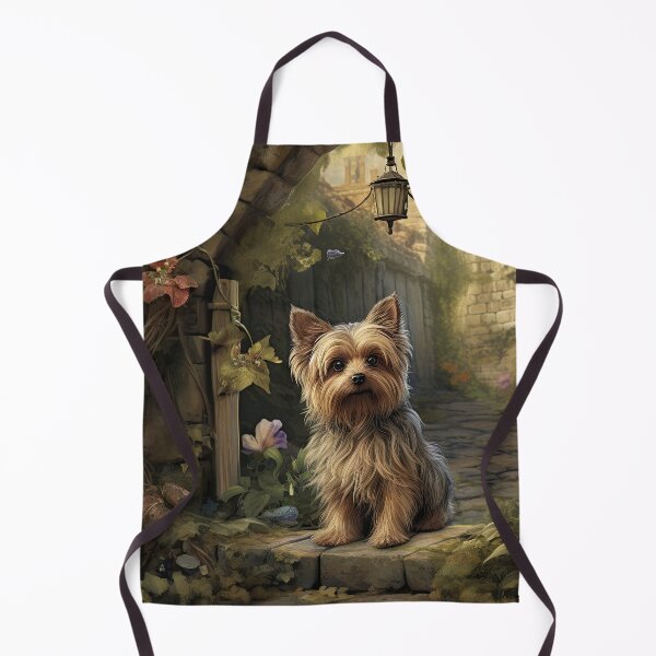 Item preview, small Yorkie Yorkshire Terrier dog in old garden designed and sold by WallyPink.