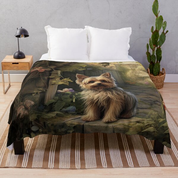 Item preview, small Yorkie Yorkshire Terrier dog in old garden designed and sold by WallyPink.