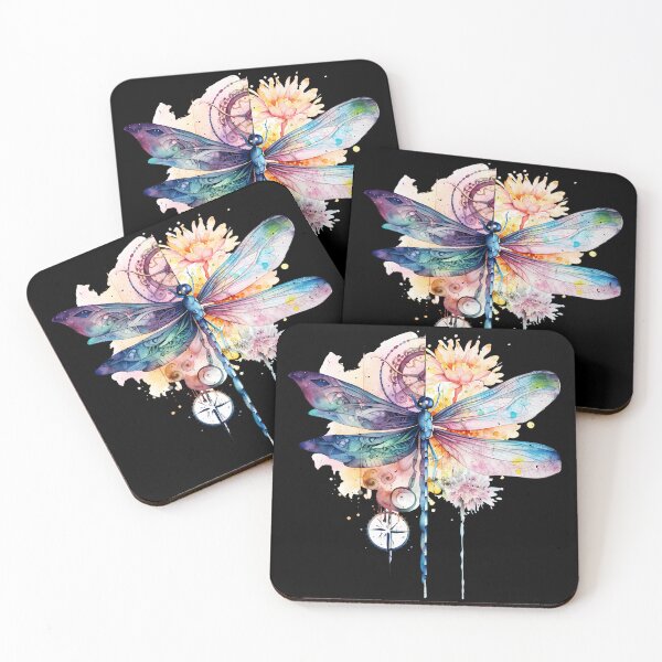 Item preview, Watercolor Dragonfly half Dragonfly Colorful Wings Clock Flowers. designed and sold by ProDesignByMK.