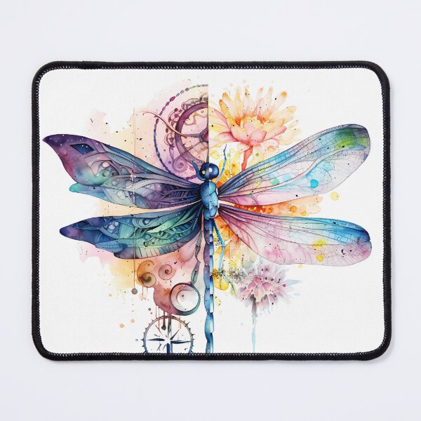 Item preview, Watercolor Dragonfly half Dragonfly Colorful Wings Clock Flowers. designed and sold by ProDesignByMK.
