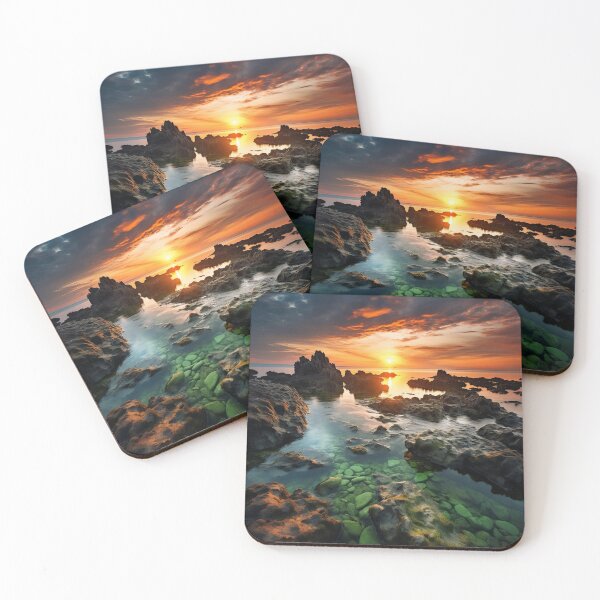 Item preview, Rocky beach at sunset in long exposure - Landscape photography designed and sold by TheArtistOf2022.