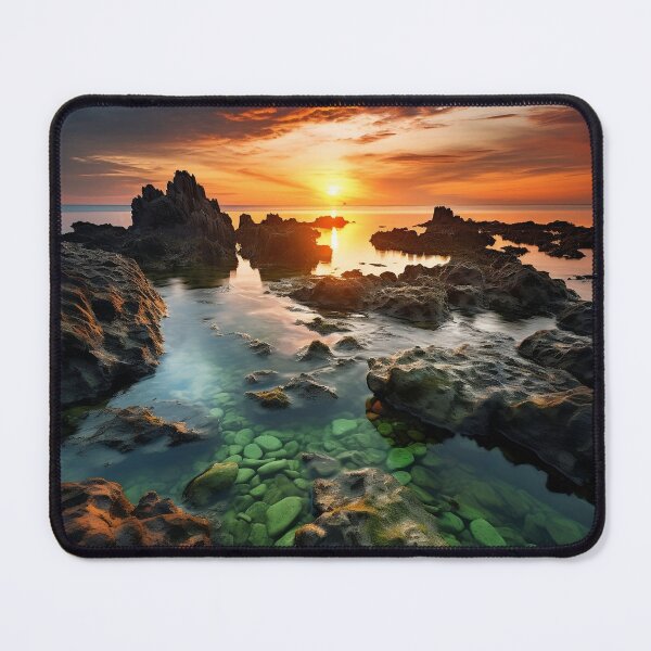 Item preview, Rocky beach at sunset in long exposure - Landscape photography designed and sold by TheArtistOf2022.
