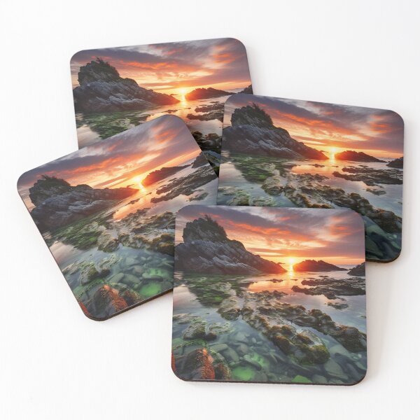 Item preview, Rocky beach at sunset in long exposure - Landscape photography designed and sold by TheArtistOf2022.