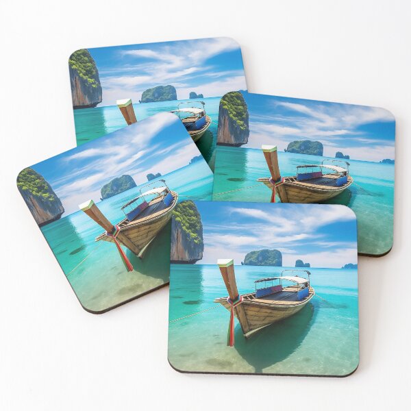 Item preview, Tropical sandy beach photo and boat in Thailand - Landscape photography designed and sold by TheArtistOf2022.
