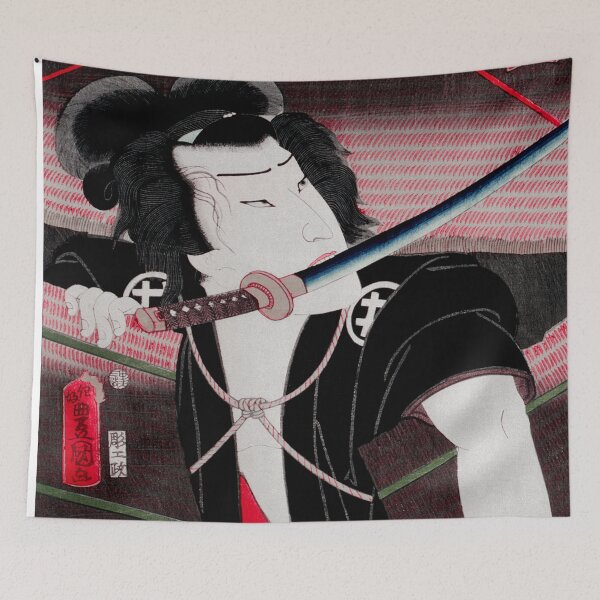 Item preview, Traditional Japanese Ukyio-e Style Illustration of An Actor with a Sword (1835-1900) by Toyohara Kunichika designed and sold by BossyCatHome.