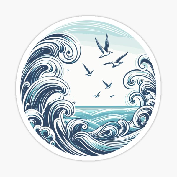 Gentle Ocean Waves - Circular Design with Calming Coastal Vibes Sticker