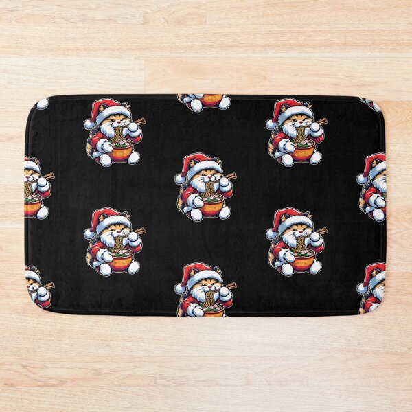 Item preview, Cute Cat as Santa eating Ramen on Christmas designed and sold by melvtec.