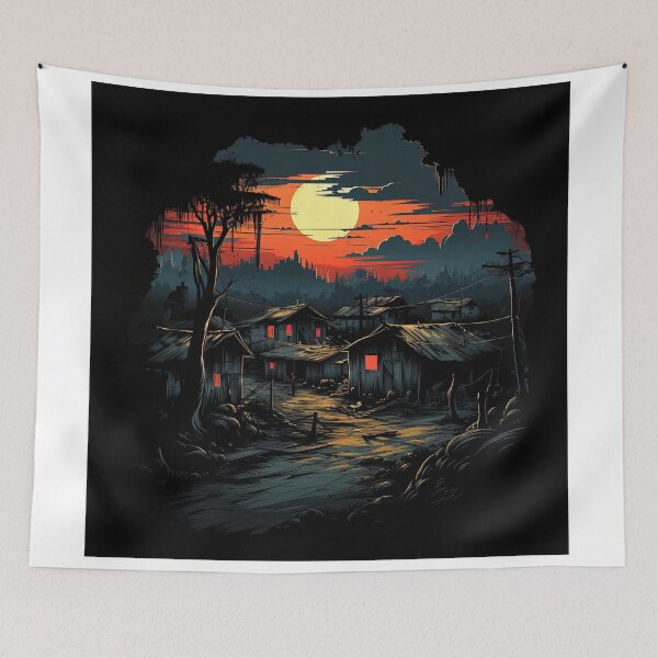 Item preview, dark village at dusk designed and sold by artyficial-.