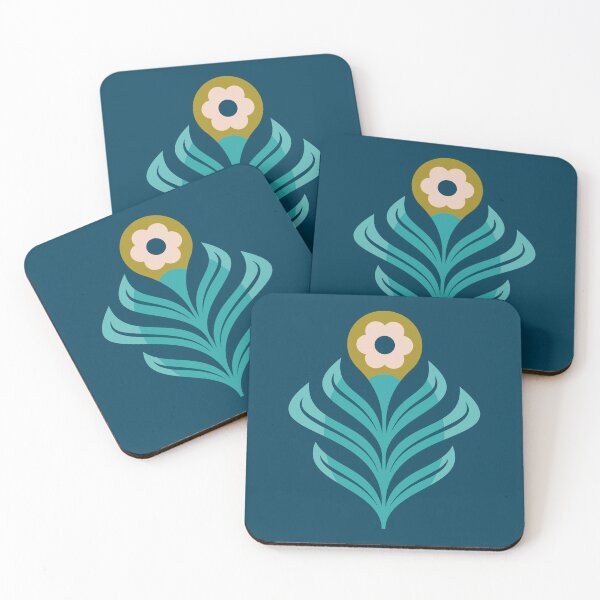 Item preview, KF 0183 F - Vintage Retro 70s Floral Pattern in Turquoise Green Blue designed and sold by KhakiFinch.