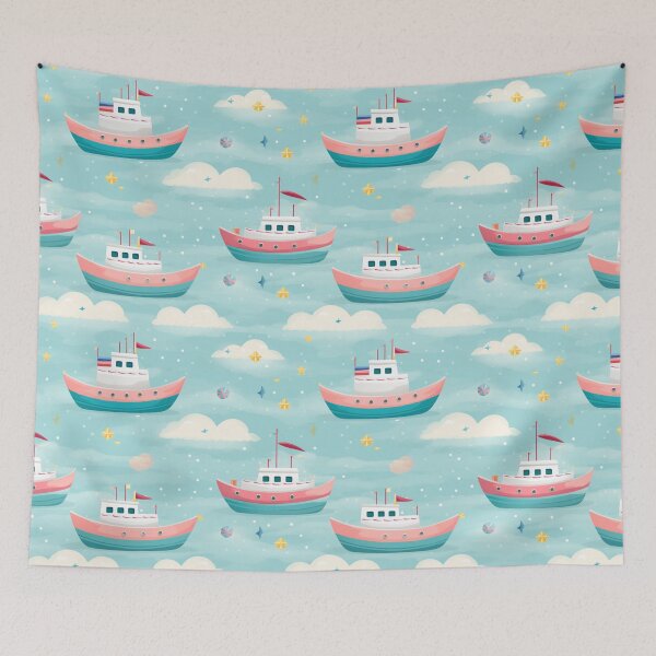 Item preview, Pastel boat in seamless pattern on clear sky. designed and sold by Whiteblueshop.