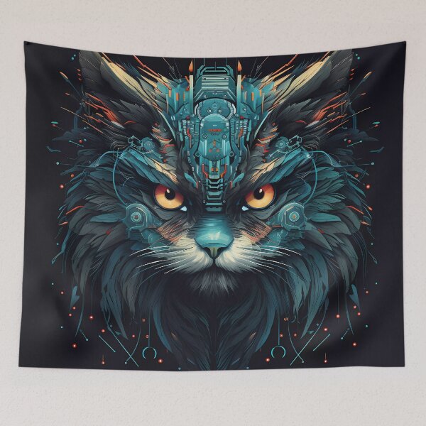 Item preview, “Zoomorphic Fusion: Cybernetic Cat & Owl” designed and sold by Art-Vortex-fr.
