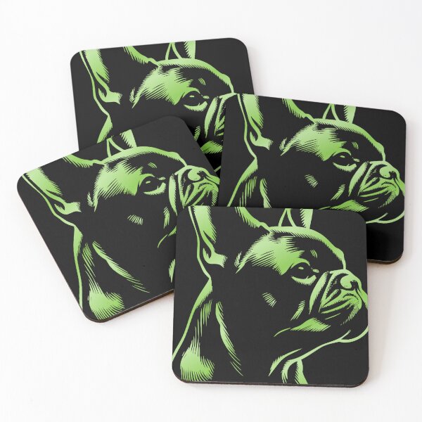 Item preview, French bulldog drawing head green designed and sold by Highkeys.