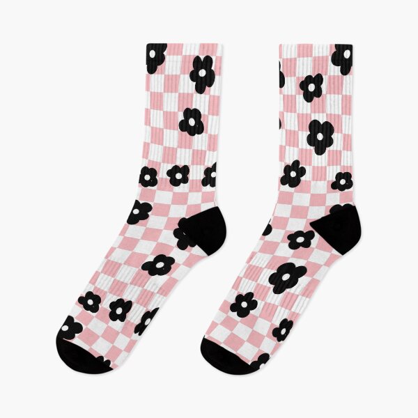 Item preview, Preppy pink checkered  pattern black and white flower designed and sold by fluffyfamcraft.