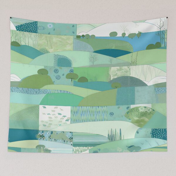 Item preview, Patchwork With Blue and Green Landscape Art designed and sold by Hashola Designs.