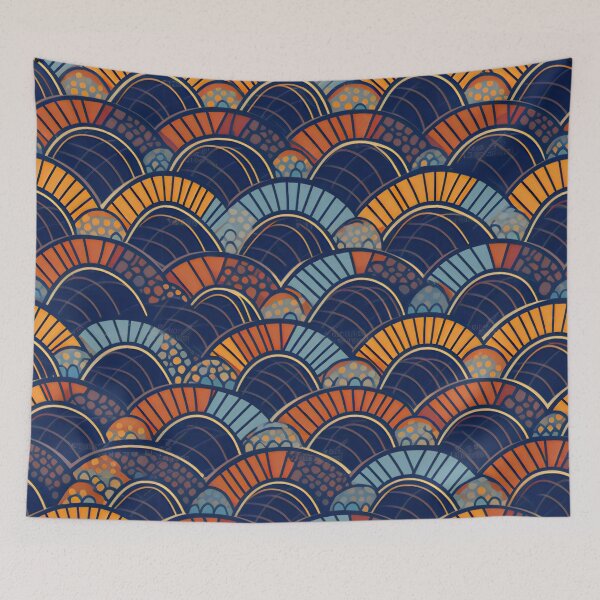 Item preview, Good Luck Seigaiha Blue and Orange designed and sold by Hashola Designs.