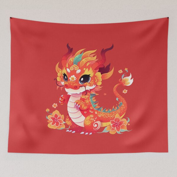 Item preview, Kawaii Dragon Year Of The Dragon 2024 Lotus Flowers designed and sold by ArtMeetsPizza.