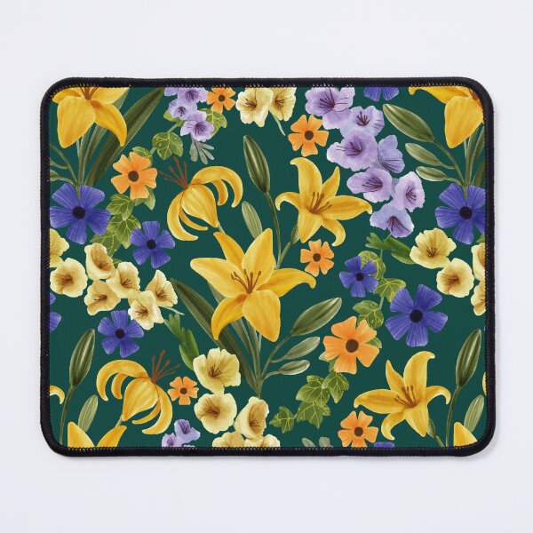 Item preview, Floral with Yellow Lily, Gladiolus, Ivy adnd Thunbergia Flowers, Deep Green Background designed and sold by Carlo-Atzei.