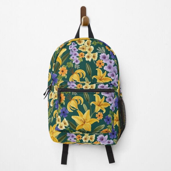 Item preview, Floral with Yellow Lily, Gladiolus, Ivy adnd Thunbergia Flowers, Deep Green Background designed and sold by Carlo-Atzei.