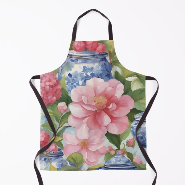 Item preview, Camellia flowers and chinoiserie jars watercolor designed and sold by SophieClimaArt.