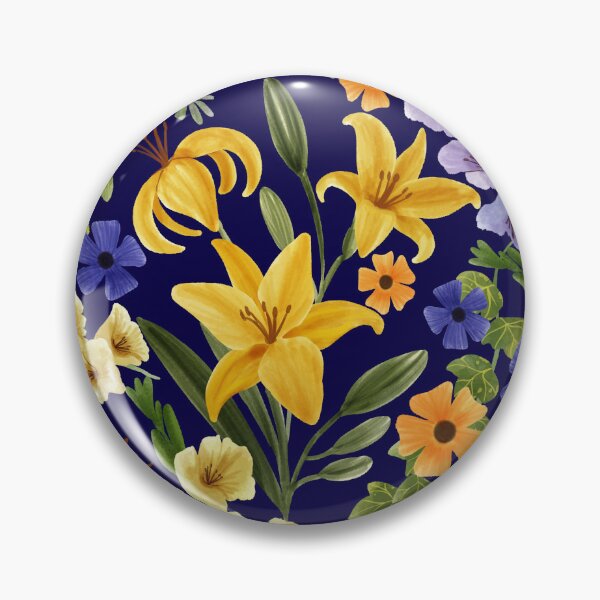 Item preview,  Floral with Yellow Lily, Gladiolus, Ivy adnd Thunbergia Flowers, Navy Blue Background designed and sold by Carlo-Atzei.
