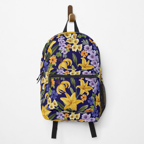 Item preview, Floral with Yellow Lily, Gladiolus, Ivy adnd Thunbergia Flowers, Navy Blue Background designed and sold by Carlo-Atzei.