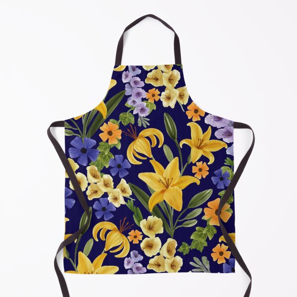 Item preview, Floral with Yellow Lily, Gladiolus, Ivy adnd Thunbergia Flowers, Navy Blue Background designed and sold by Carlo-Atzei.