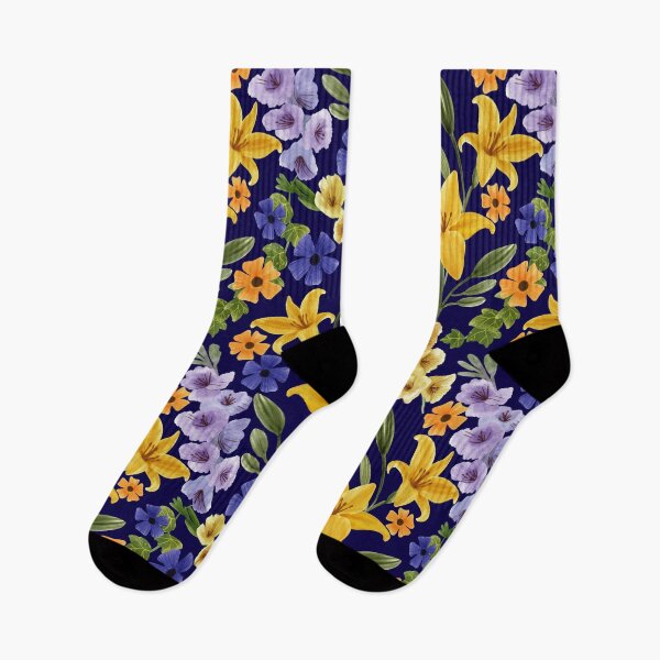 Item preview, Floral with Yellow Lily, Gladiolus, Ivy adnd Thunbergia Flowers, Navy Blue Background designed and sold by Carlo-Atzei.