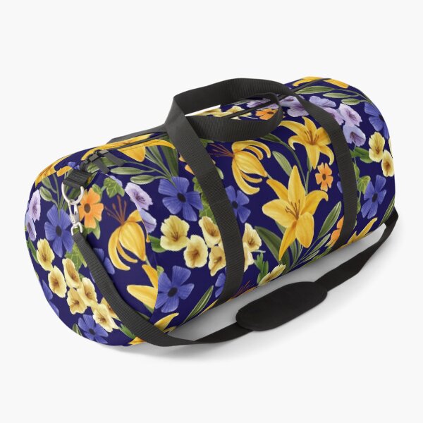 Item preview, Floral with Yellow Lily, Gladiolus, Ivy adnd Thunbergia Flowers, Navy Blue Background designed and sold by Carlo-Atzei.