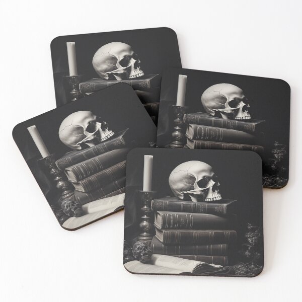 Item preview, skull on books designed and sold by DarkRedNight.