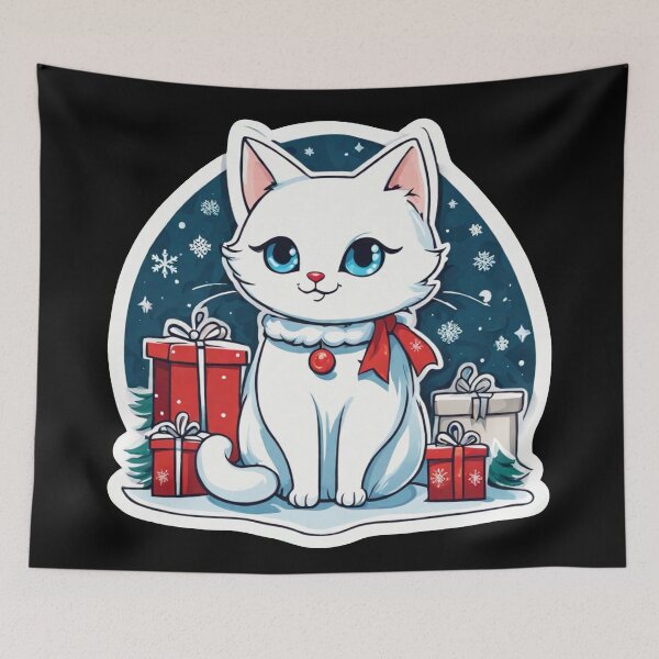 Item preview, Cute white Christmas cat with blue eyes. Cat Christmas gift.3 designed and sold by By-Jeff.