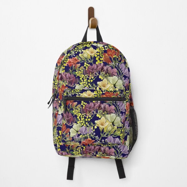 Item preview, Floral with Freesia, Yellow Mimosa and Butterflies Navy Blue Background designed and sold by Carlo-Atzei.