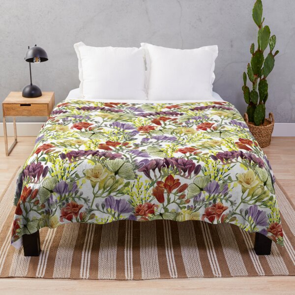 Item preview, Floral with Freesia, Yellow Mimosa and Butterflies White Background designed and sold by Carlo-Atzei.