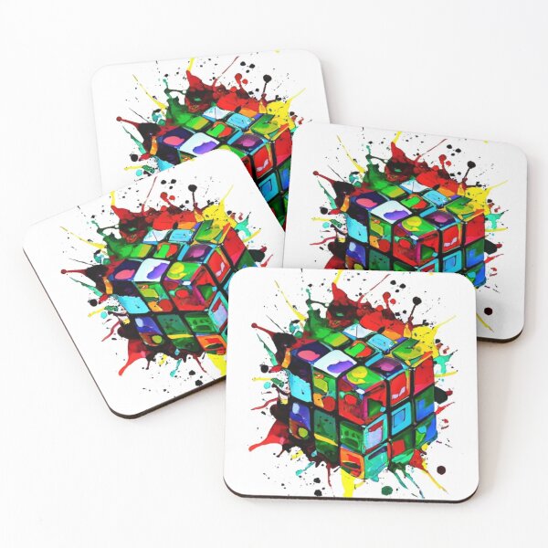 Item preview, logo picture illustration abstract cube watercolor multicolor cube pattern yellow red designed and sold by gulka8.