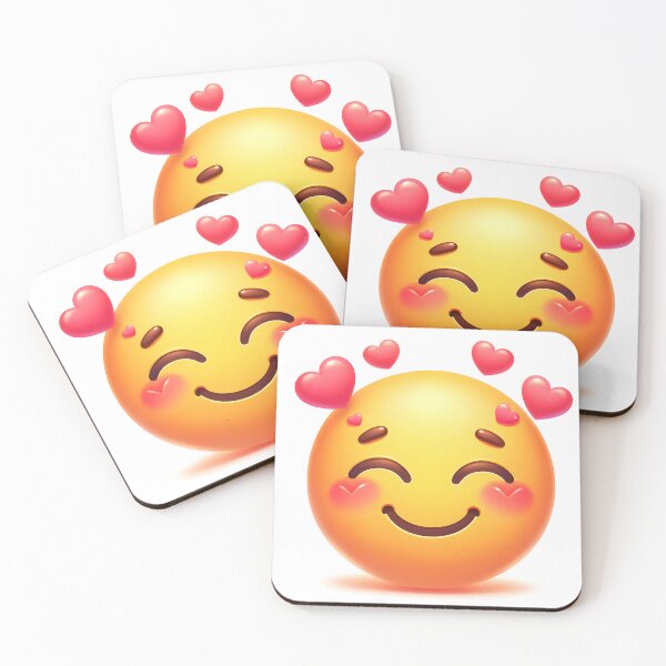 Item preview, A yellow face with smiling eyes, a closed smile, rosy cheeks, and several hearts floating around its head. Expresses a range of happy, affectionate feelings designed and sold by artumbre.