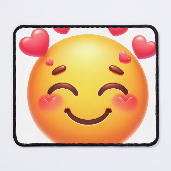 Item preview, A yellow face with smiling eyes, a closed smile, rosy cheeks, and several hearts floating around its head. Expresses a range of happy, affectionate feelings designed and sold by artumbre.