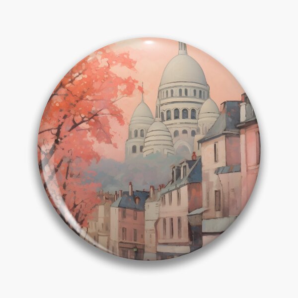 Item preview, "Preppy Pink Pastel Oil Painting of Montmartre" designed and sold by Art-Vortex-fr.