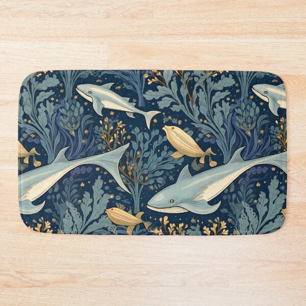 Item preview, William Morris-Inspired Blue & Yellow Fish on Aquatic Blue Floral with Bronze Highlights designed and sold by cleverEndeavor.