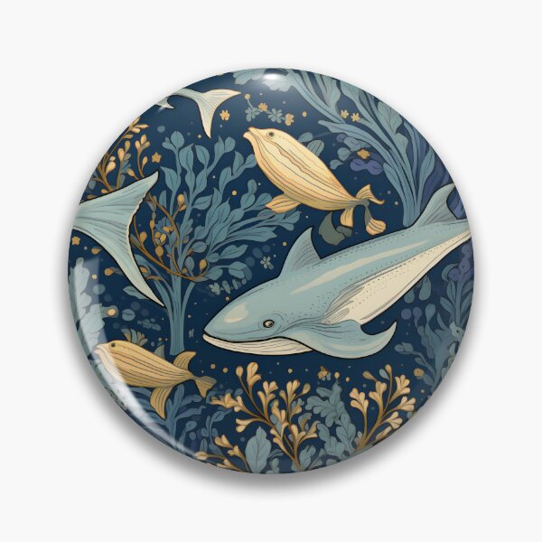 Item preview, William Morris-Inspired Blue & Yellow Fish on Aquatic Blue Floral with Bronze Highlights designed and sold by cleverEndeavor.