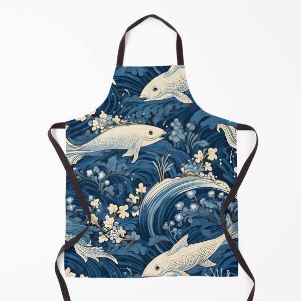 Item preview, William Morris-Inspired Artwork Design with White Fish and Flowers on Aquatic Blue Background designed and sold by cleverEndeavor.