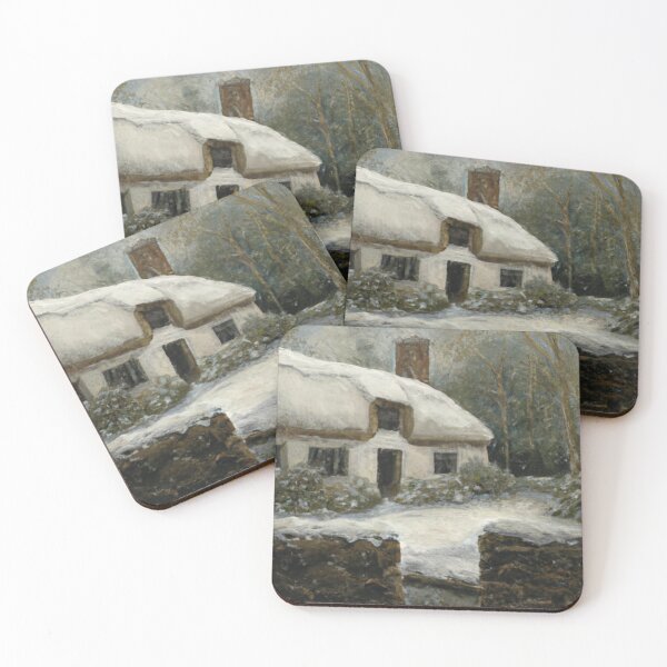 Item preview, Snowy Old English Thatched Cottage in Winter Georgian Era Art designed and sold by MeadowFarmPrint.