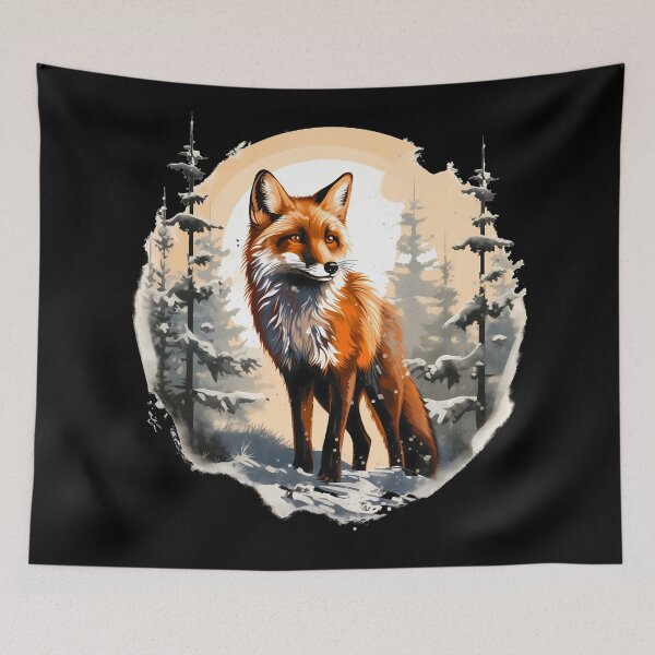 Item preview, Pretty orange watercolor fox in winter woodland forest art Illustration designed and sold by NBSStore.
