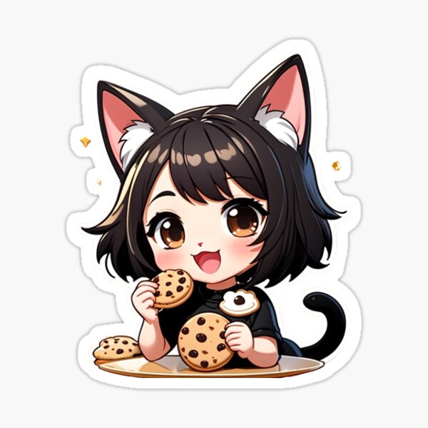 Cute Chibi Anime Cat Girl With Cats | Sticker