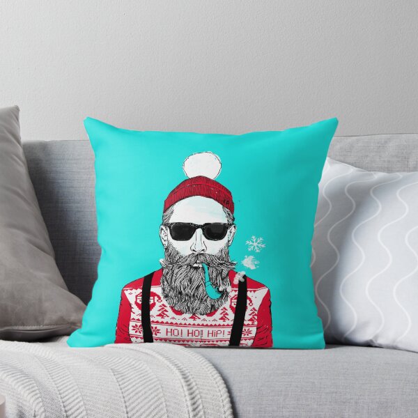 Christmas - Ho Ho Hipster (Koh Phi Phi Lagune Blue Version) Throw Pillow