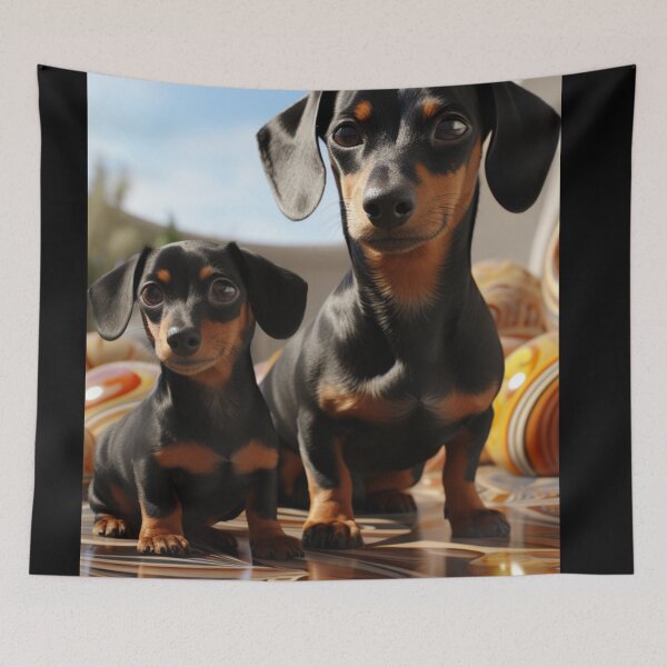 Item preview, Realistic Animals Unique Artwork Two Dachshund Puppies Cute Weiner Dog B296 designed and sold by MPCFICTION.