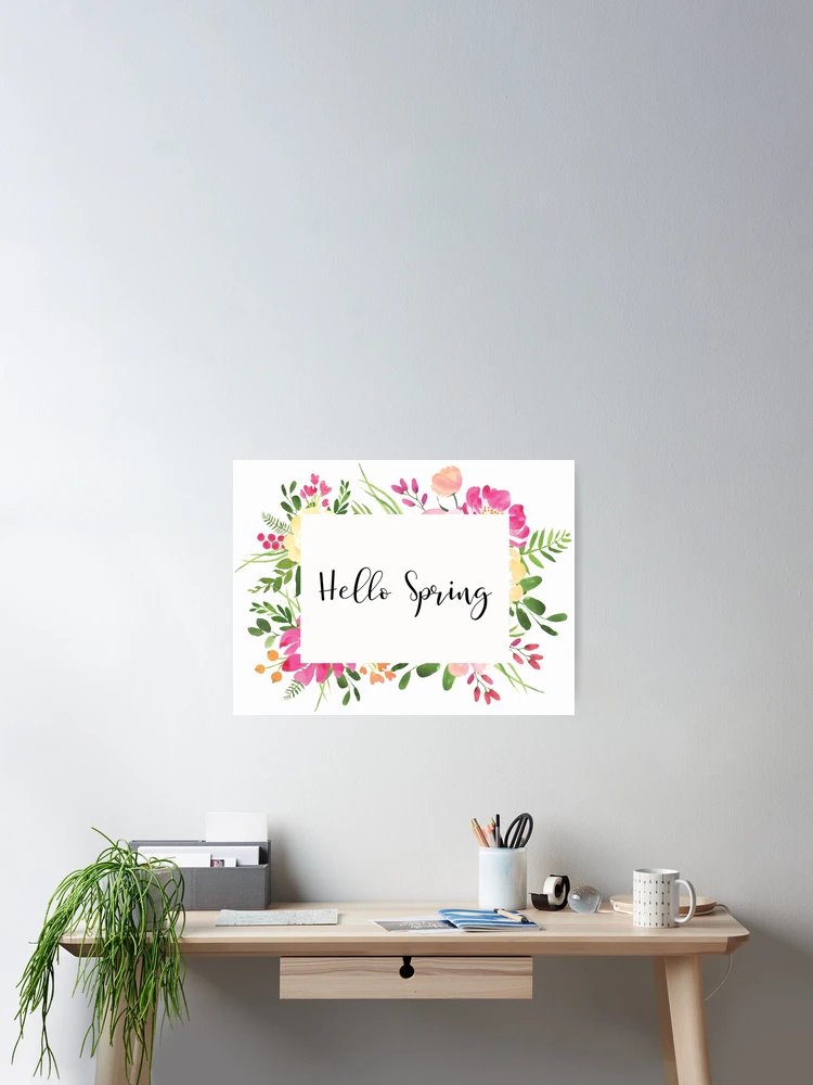Thumbnail 2 of 3, Poster, Hello Spring Floral Frame designed and sold by PrettySimple Graphic Design.