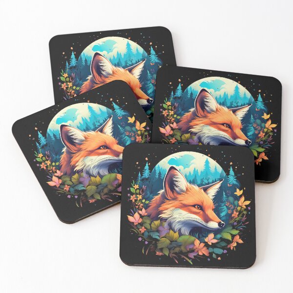 Item preview, Colorful floral cartoon red fox head face in nature illustration designed and sold by NBSStore.